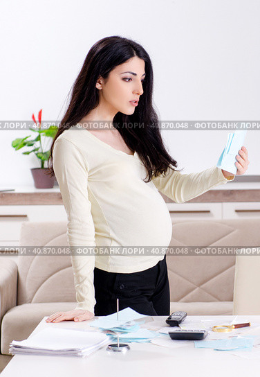 Young pregnant woman in budget planning concept. Стоковое фото, фотограф Elnur / Фотобанк Лори