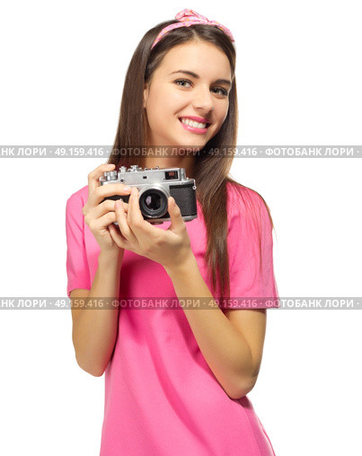 Young travelling girl isolated on white. Стоковое фото, агентство Ingram Publishing / Фотобанк Лори
