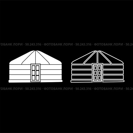 Yurt of nomads Portable frame dwelling with door Mongolian tent covering building icon outline set white color vector illustration flat style simple image. Стоковая иллюстрация, агентство Ingram Publishing / Фотобанк Лори