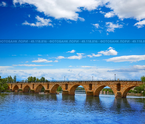 Zamora Puente de Piedra stone bridge on Duero river of Spain by Via de la Plata. Стоковое фото, агентство Ingram Publishing / Фотобанк Лори