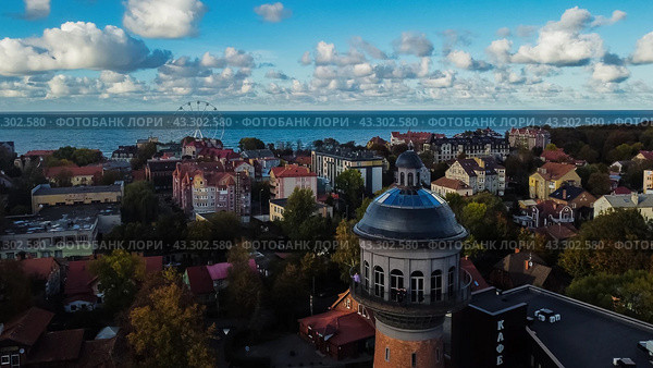 Zelenogradsk, Russia - October 9, 2022: Cityscape Cranz top ariel view. Редакционное фото, фотограф Наталья Симакова / Фотобанк Лори