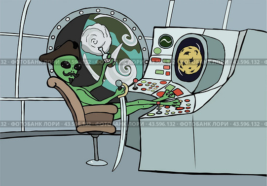 Зелёный космический пират / green alien space pirate. Стоковая иллюстрация, иллюстратор Александр Паньков / Фотобанк Лори