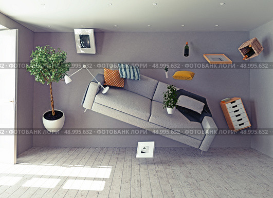 zero-gravity interior. 3d creative concept. Стоковое фото, агентство Ingram Publishing / Фотобанк Лори