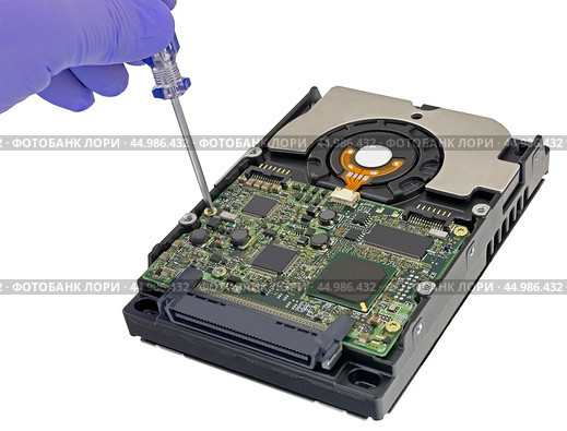 Жесткий диск HDD изолирован на белом фоне. Hard disk drive HDD isolated on white background. Стоковое фото, фотограф Татьяна Д / Фотобанк Лори