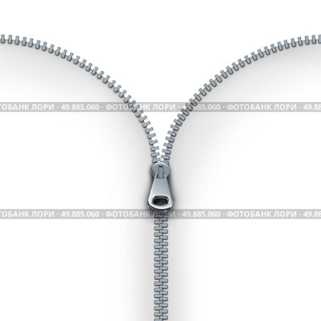 Zipper concept as an open interlocking metal fastener on clothing or garment textile as a symbol for revealing a message or discovery isolated on a white blank background. Стоковое фото, агентство Ingram Publishing / Фотобанк Лори